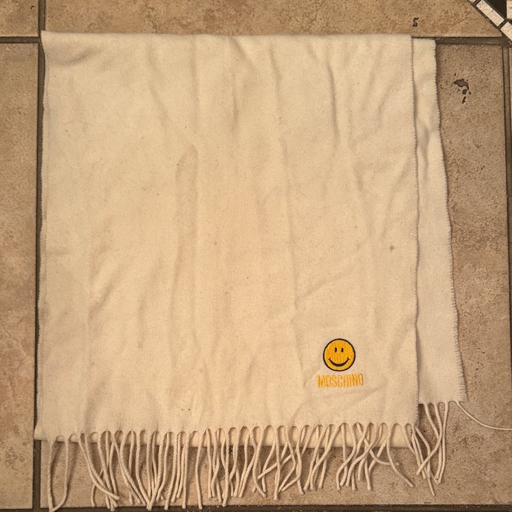 Moschino Cream Scarf with Yellow Smiley